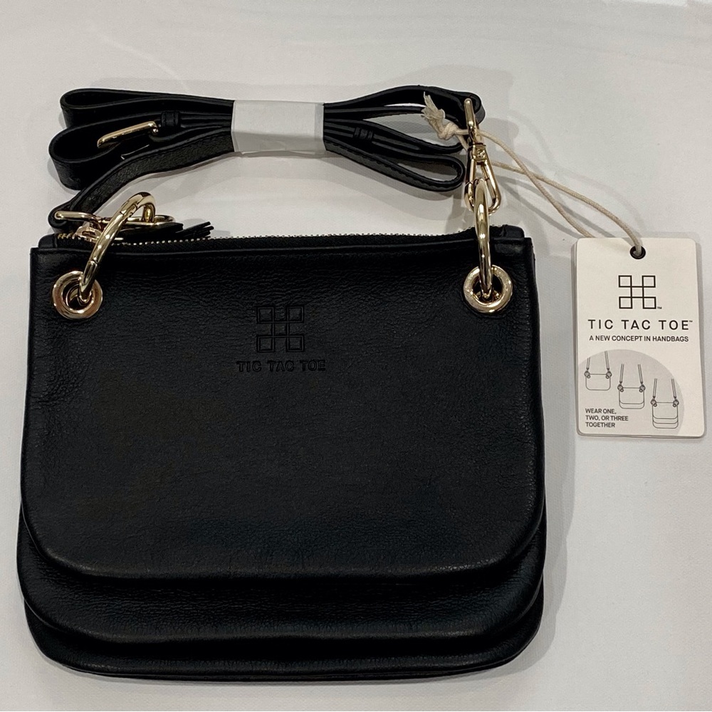 Tic Tac Toe Minime 3-in-1 Interchangeable Leather Handbag W/ Gold Accents